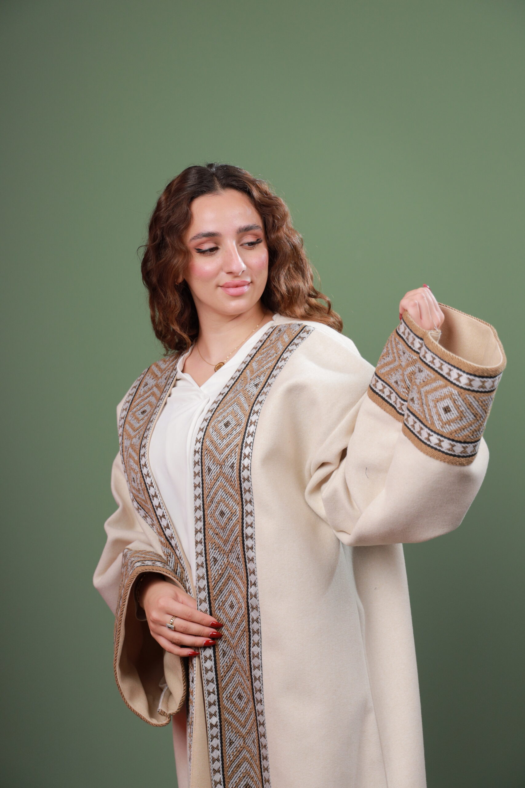 Embroidered Beige Bisht - Image 2
