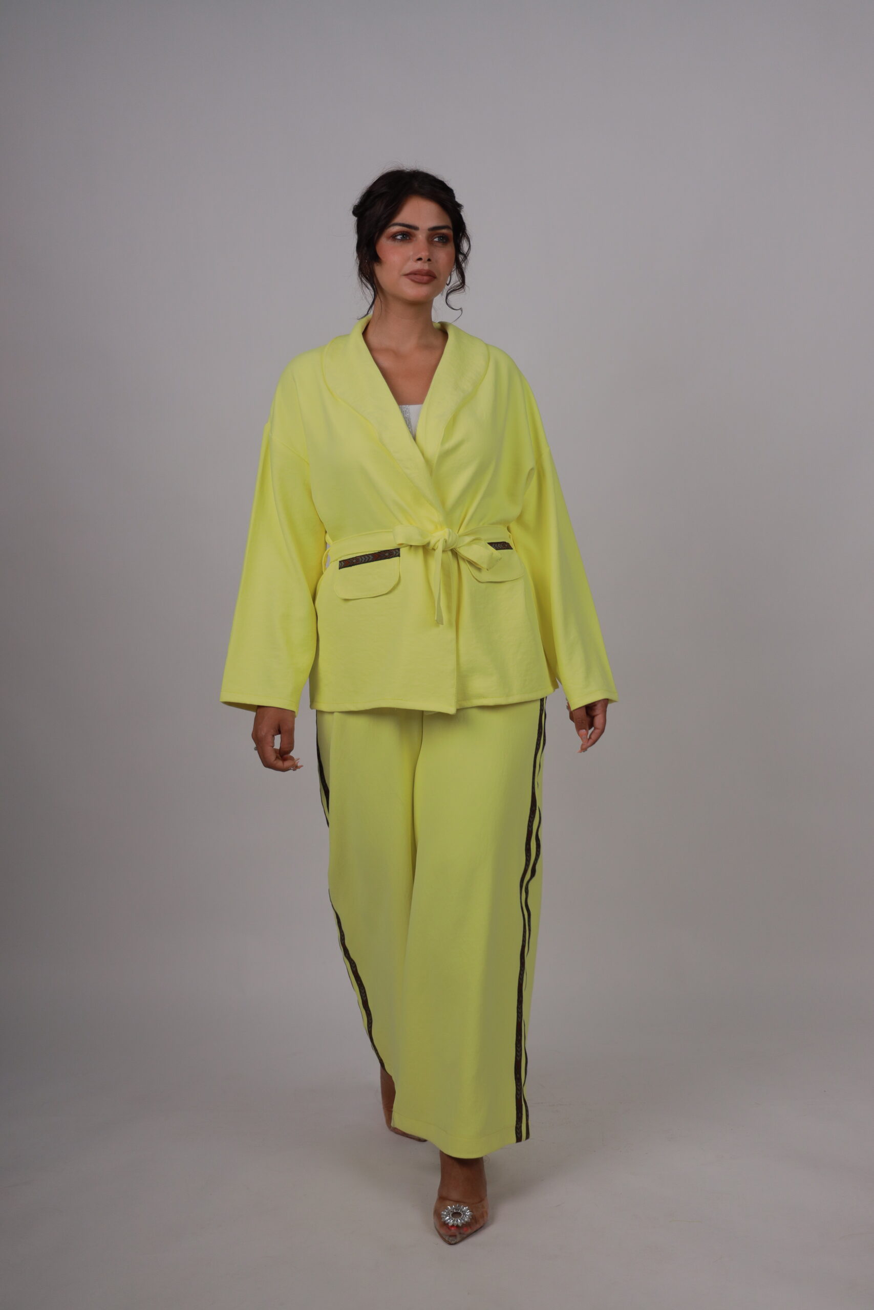 Two-Piece Yellow Belted Pantsuit - Image 5