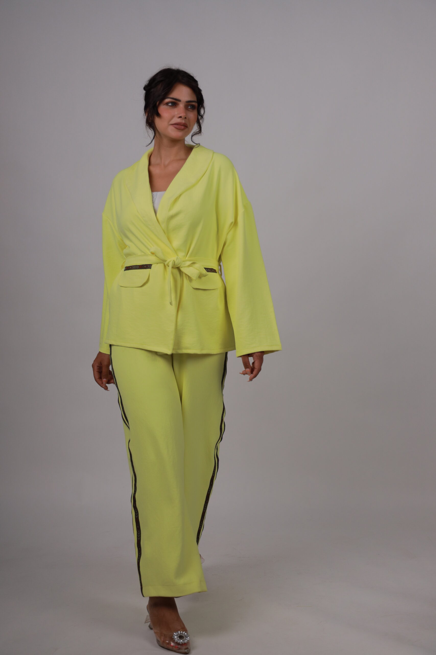 Two-Piece Yellow Belted Pantsuit - Image 6