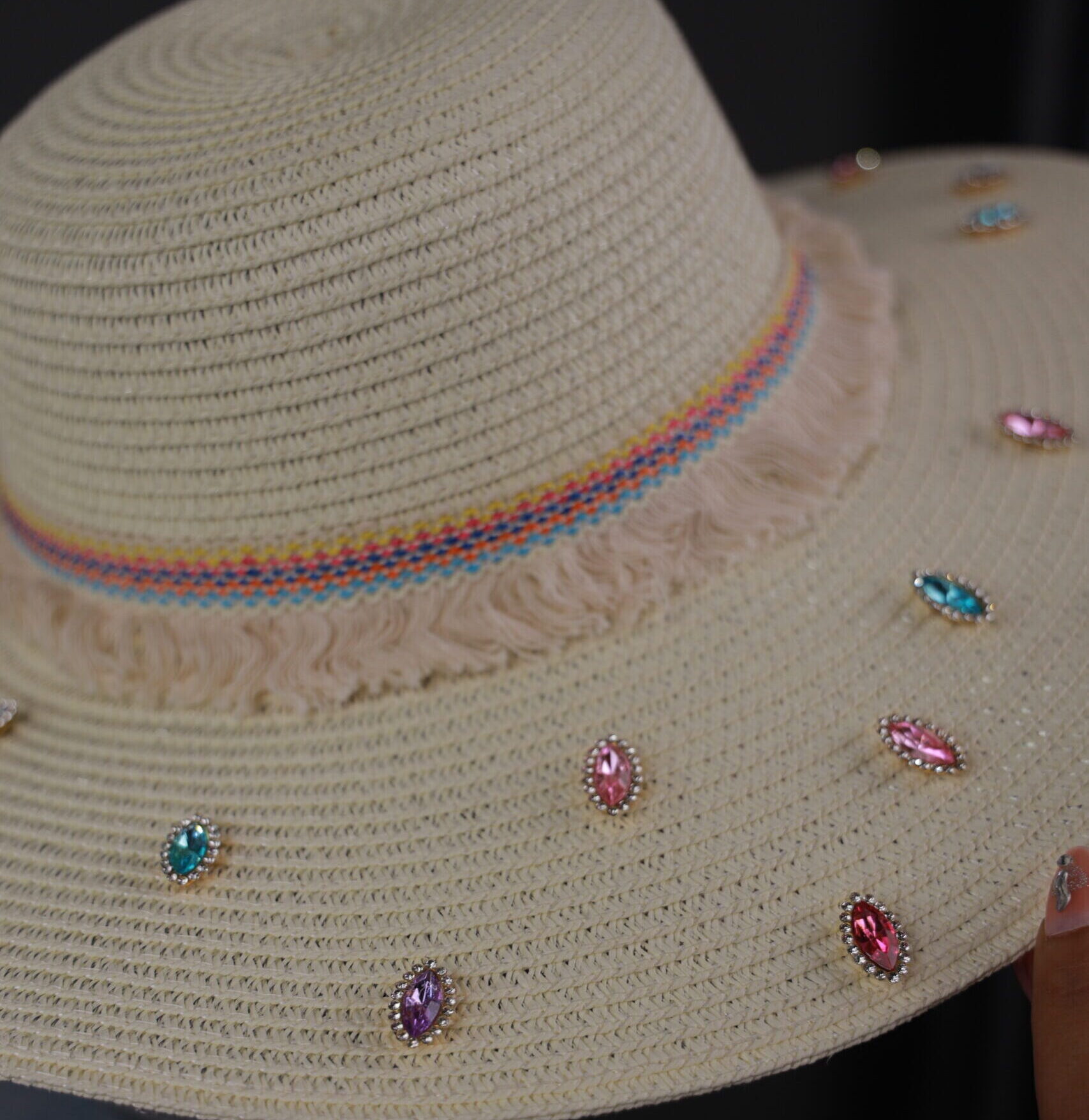 Gem Embellished Beach Hat