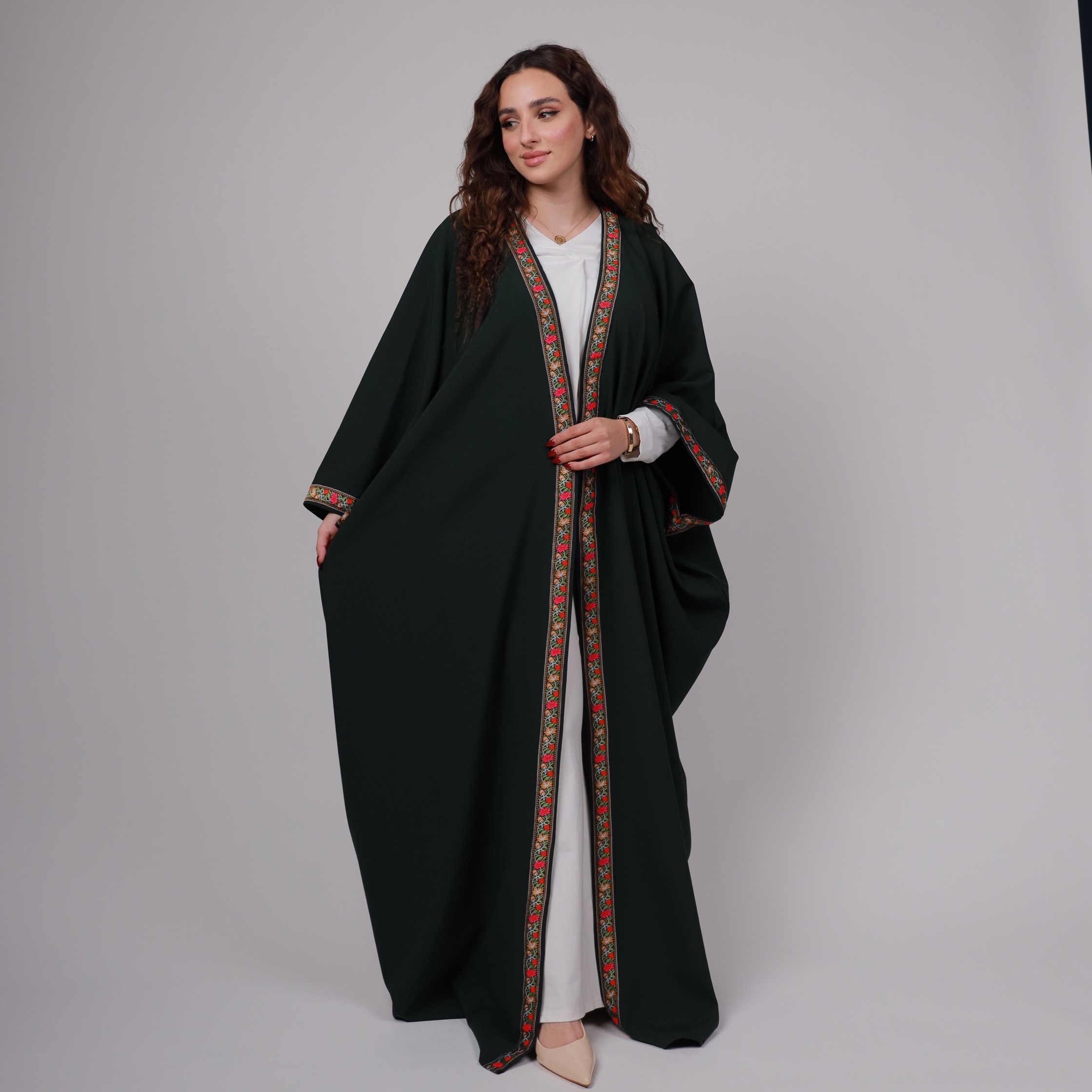 Emerald Green Embroidered Bisht - Image 3