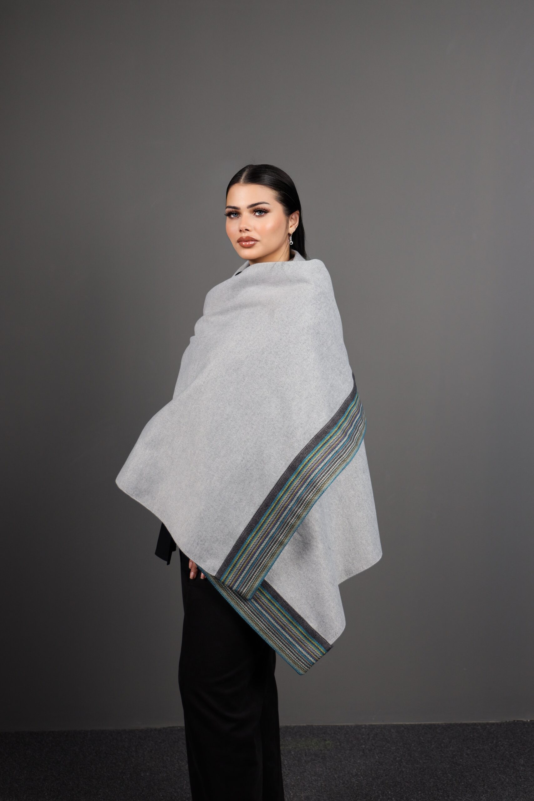 Gray With Turquoise Touch Shawl - Image 2