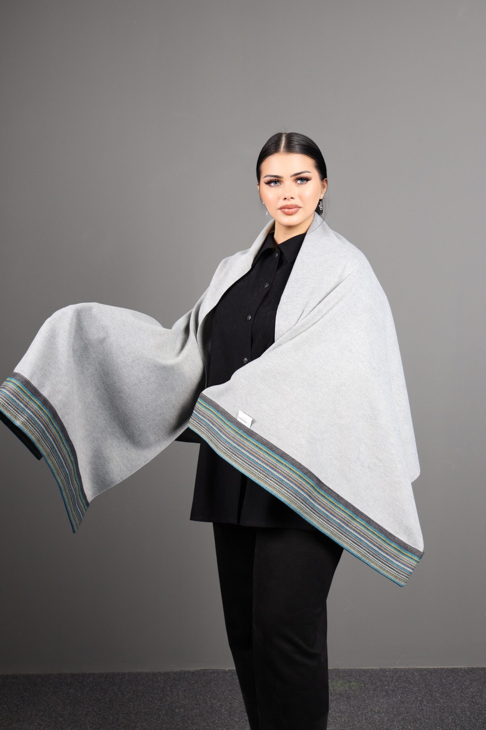 Gray With Turquoise Touch Shawl - Image 4