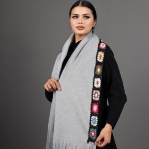 Gray With Crochet Touch Scarf